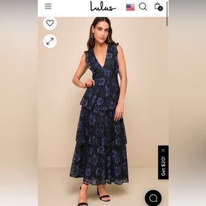Lulu’s Navy Blue Lace Tiered Ruffled Sleeveless Dress